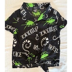 Beetlejuice Women's Button Down Top Tie‎ Front Size Medium